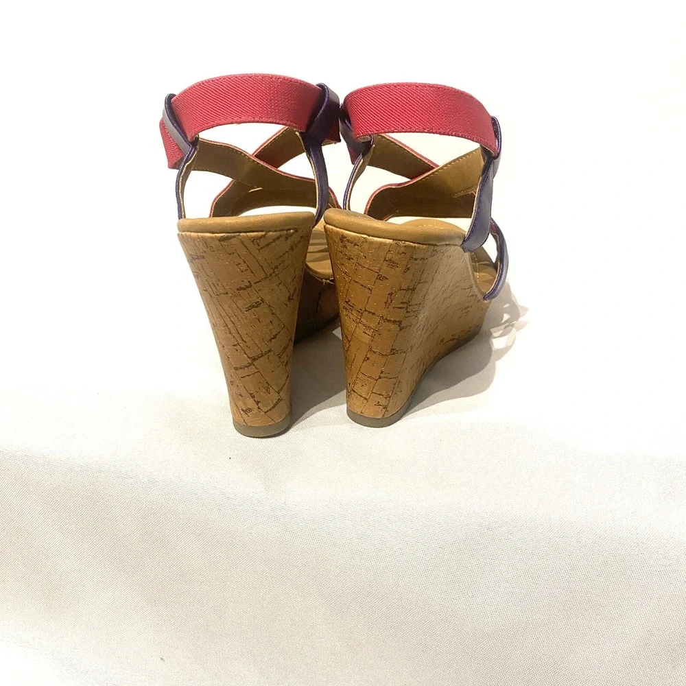 AVON‎ womens pink purple strappy slip on wedges size 9